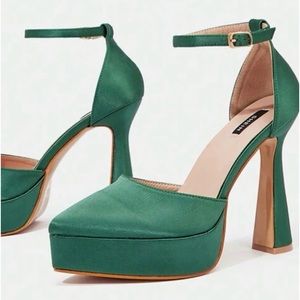 Ankle Strap Pumps For Women, Satin Platform Pyramid Heeled Pumps